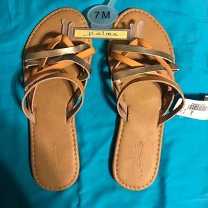 Brown and rose gold strappy sandals